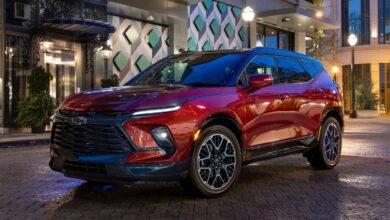 2023 Chevrolet Blazer front view showing bold grille and sporty midsize SUV styling.