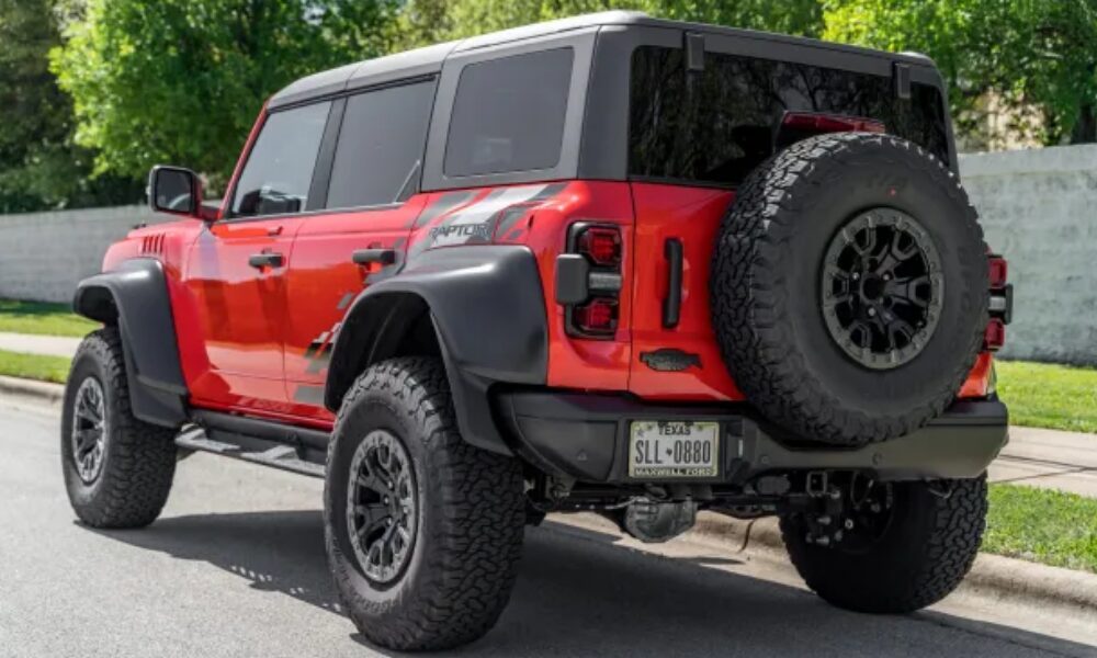 2023 Ford Bronco Raptor rear view with spare tire mounted