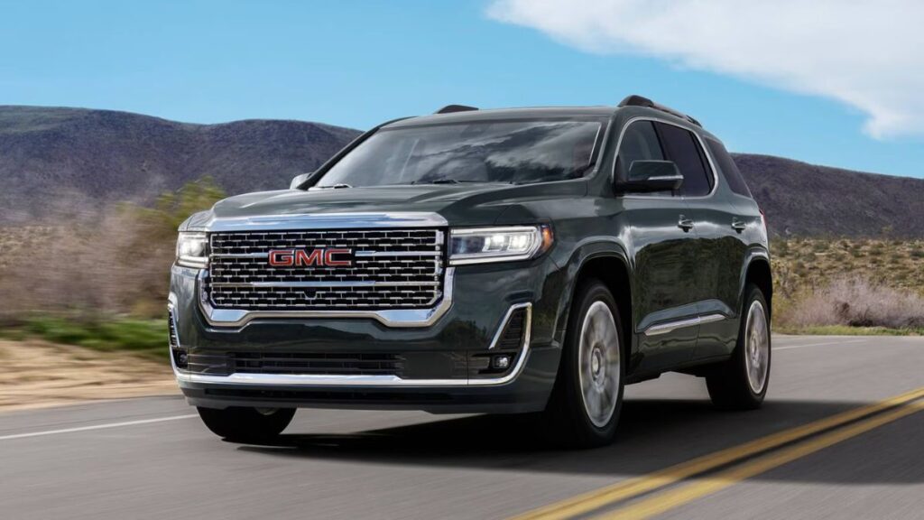 2023 GMC Acadia front three-quarter view showcasing premium SUV styling