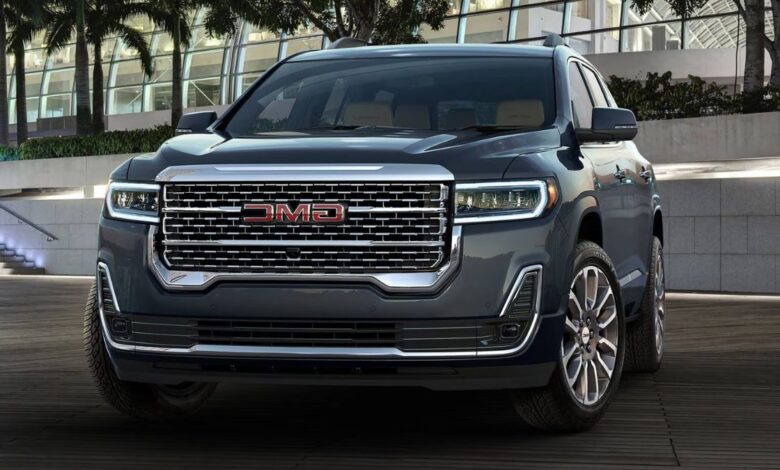 2023 GMC Acadia front three-quarter view showcasing premium SUV styling